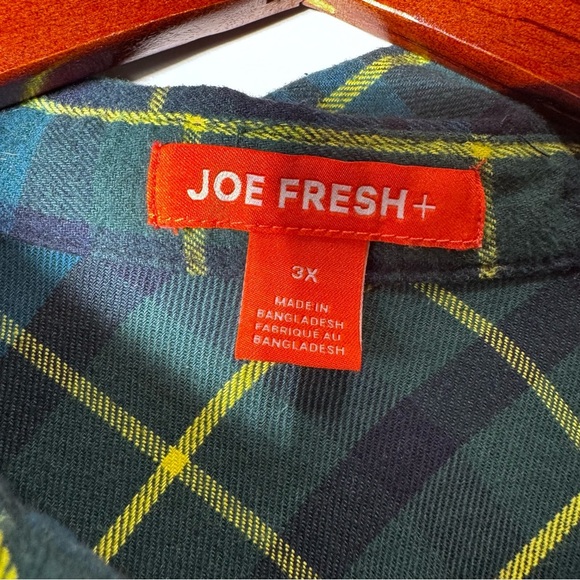 Joe Fresh Green Plaid Button Down Tunic Top Size 3x 100% Cotton - Picture 5 of 8